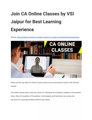 Join CA Online Classes by VSI Jaipur for Best Learning Experience