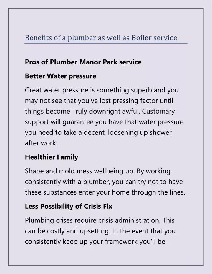 benefits of a plumber as well as boiler service
