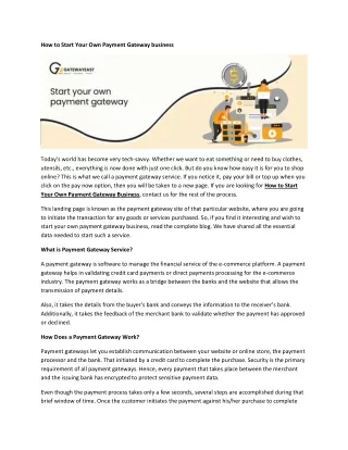 How to Start Your Own Payment Gateway business