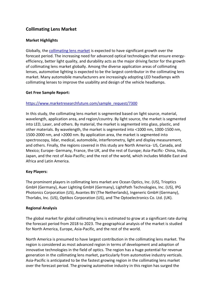 collimating lens market