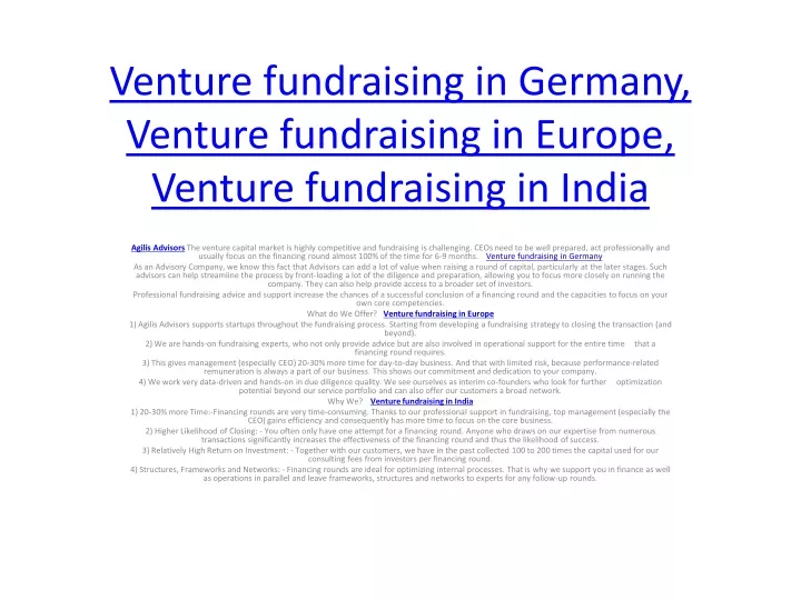 venture fundraising in germany venture fundraising in europe venture fundraising in india