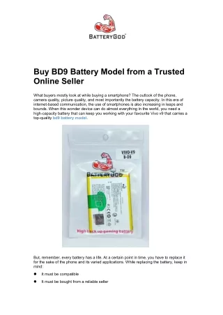 Buy BD9 Battery Model from a Trusted Online Seller