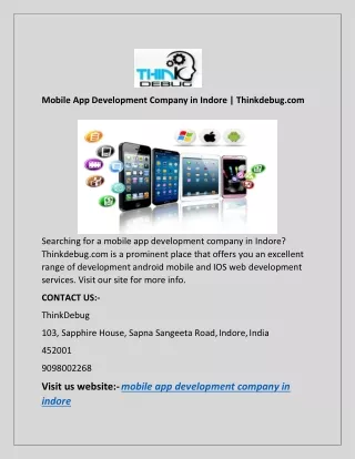 Mobile App Development Company in Indore | Thinkdebug.com