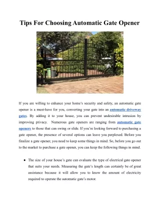 Tips For Choosing Automatic Gate Opener