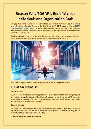 Reason why TOGAF is beneficiary for professionals and organization both