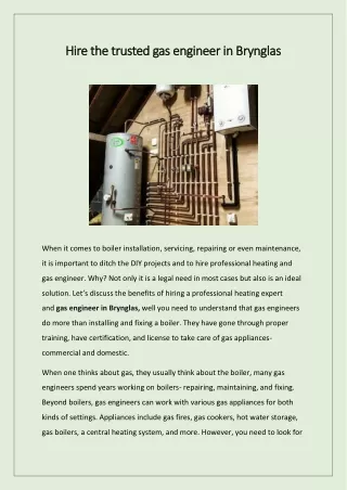hire the trusted gas engineer in brynglas hire