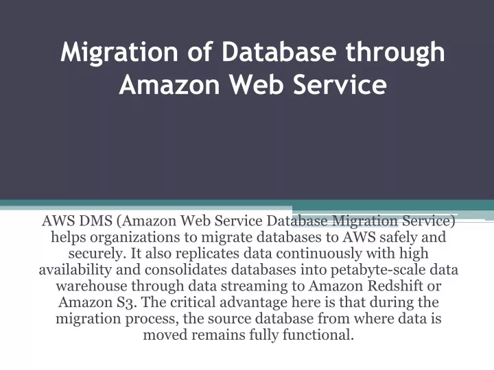 migration of database through amazon web service