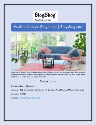 Health Lifestyle Blog India | Blogshog.com