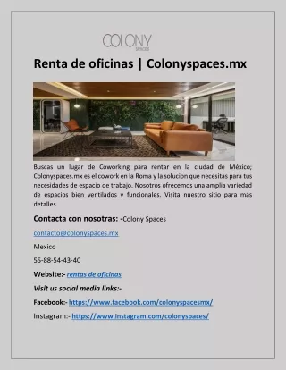 Renta de oficinas | Colonyspaces.mx