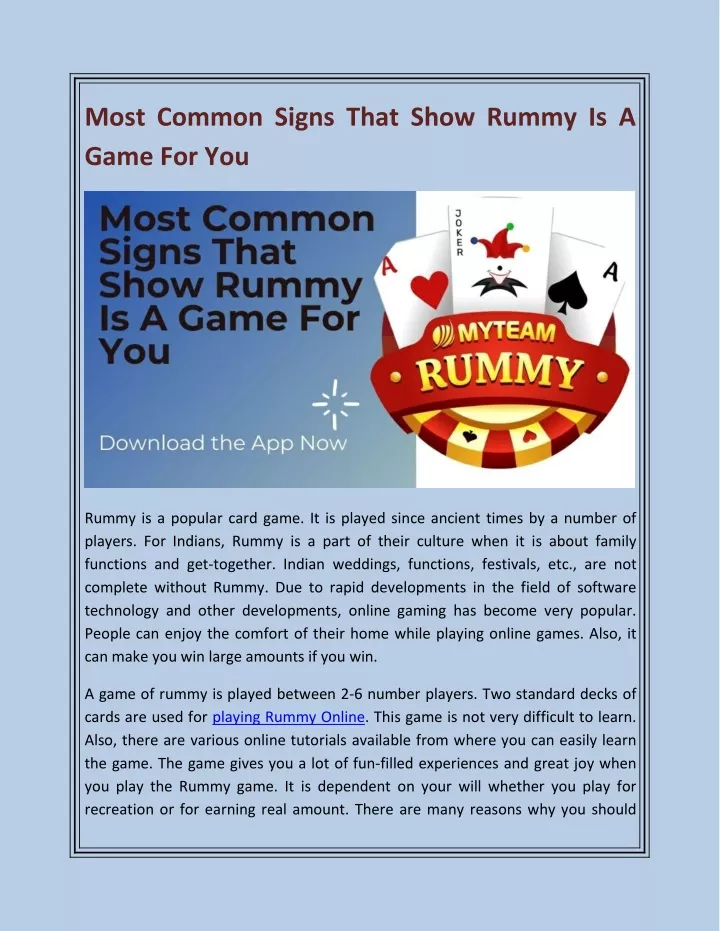 most common signs that show rummy is a game