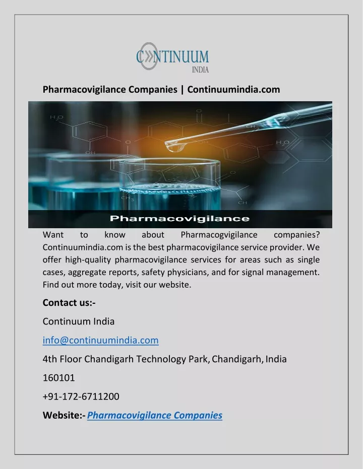 pharmacovigilance companies continuumindia com