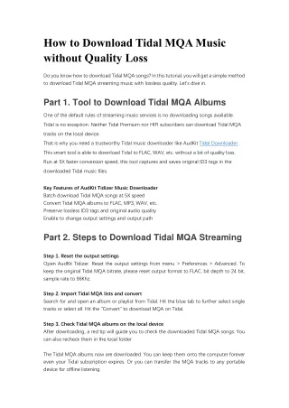 Download Tidal MQA Music without Quality Loss