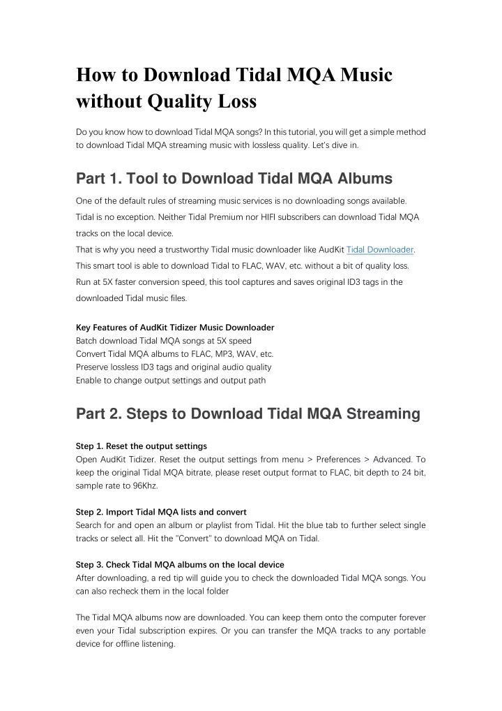 how to download tidal mqa music without quality