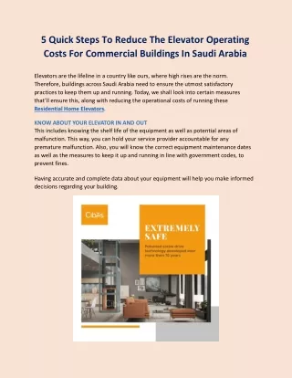 5 quick steps to reduce the elevator operating costs for commercial buildings in saudi arabia