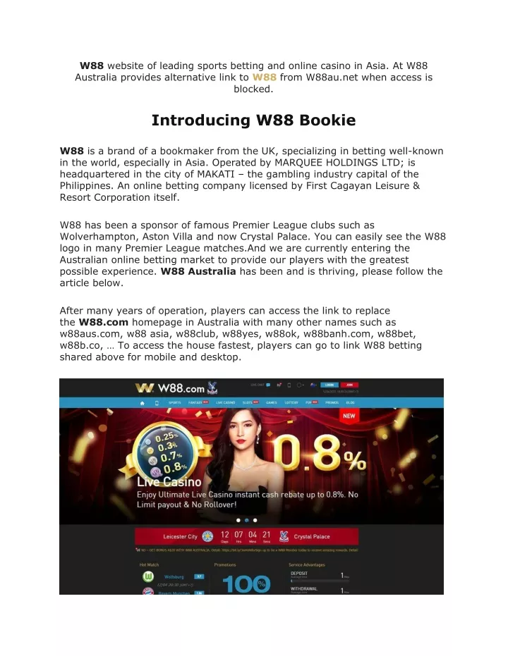 w88 website of leading sports betting and online