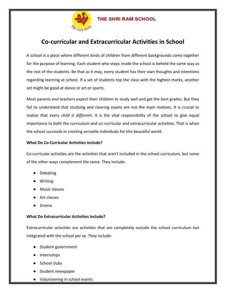 co curricular and extracurricular activities