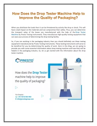 How Does the Drop Tester Machine Help to Improve the Quality of Packaging