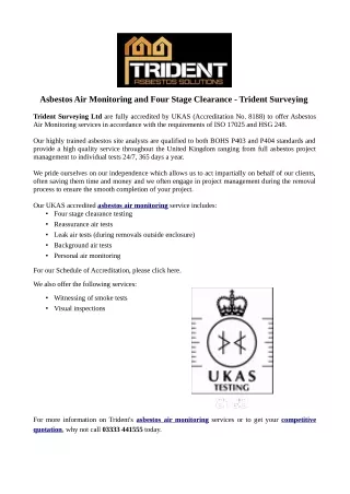 asbestos air monitoring and four stage clearance