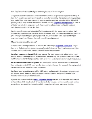 avail exceptional features of assignment writing