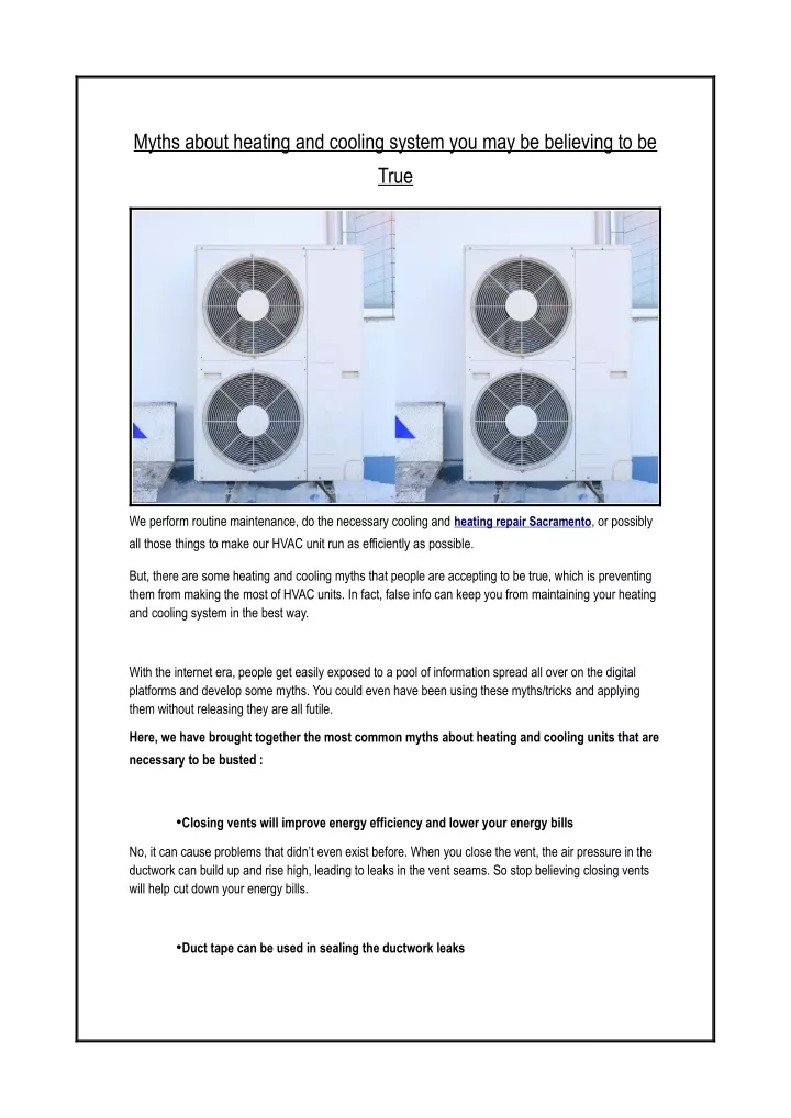 myths about heating and cooling system