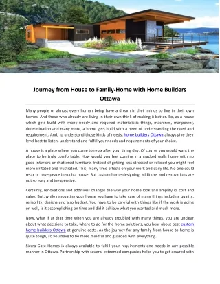 Journey from House to Family-Home with Home Builders Ottawa