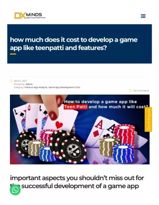 how much does it cost to develop a game app like teenpatti and features?