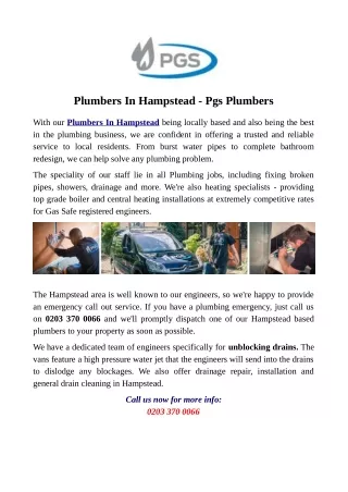 plumbers in hampstead pgs plumbers