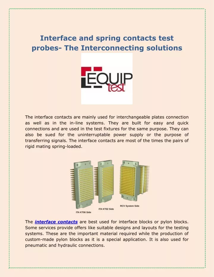 interface and spring contacts test probes