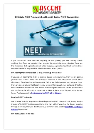 3 Mistake NEET Aspirant should avoid during NEET Preparation-converted