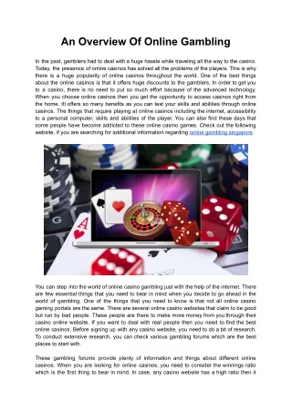 An Overview Of Online Gambling