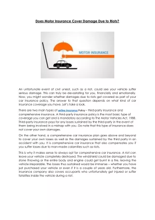 Does motor insurance cover vehicle damage from riots