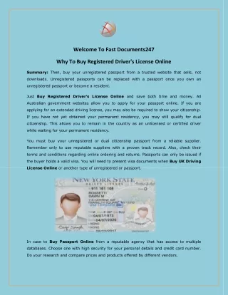 Why to Buy Registered Driver's License Online