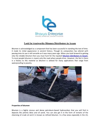 Look for trustworthy Bitumen Distributors in Assam