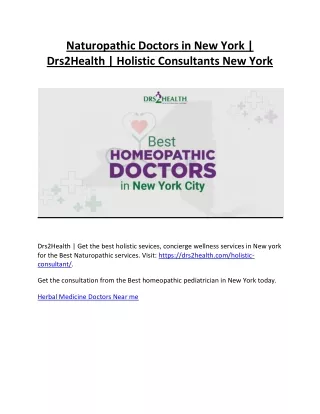 Naturopathic Doctors in New York | Drs2Health | Holistic Consultants New York