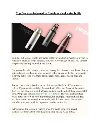 Top Reasons to invest in Pexpo Stainless steel water bottle