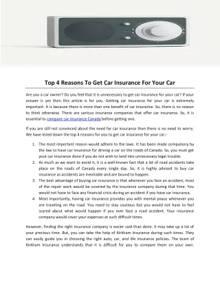 Top 4 Reasons To Get Car Insurance For Your Car
