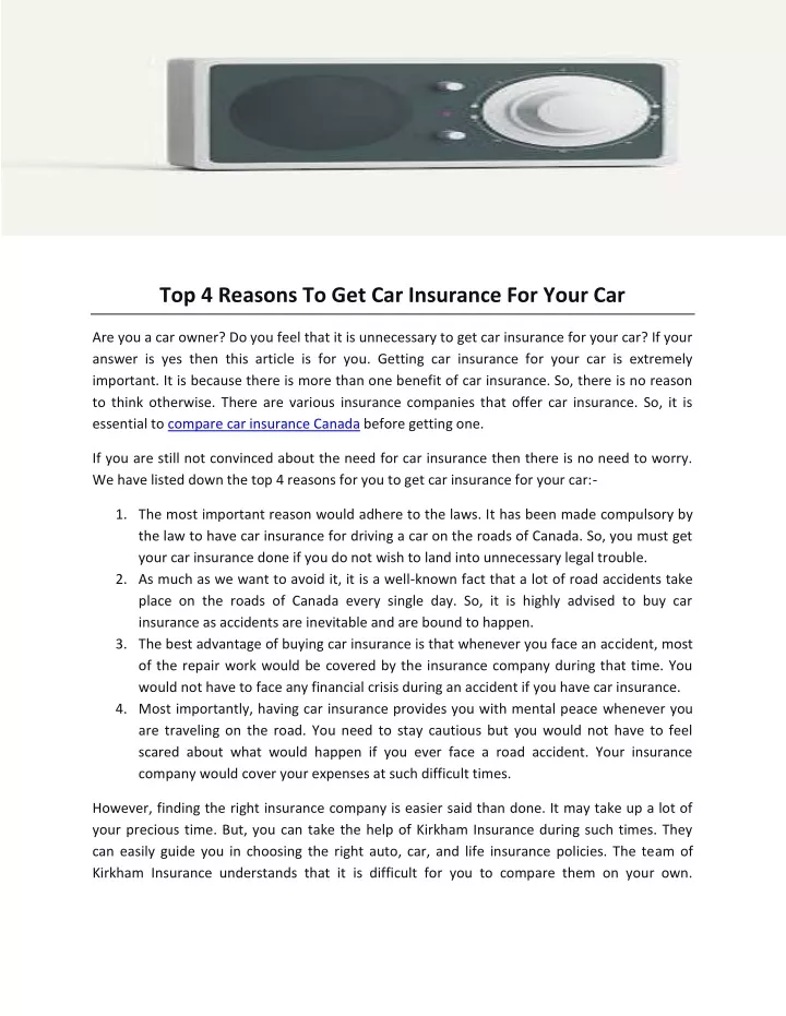 top 4 reasons to get car insurance for your car