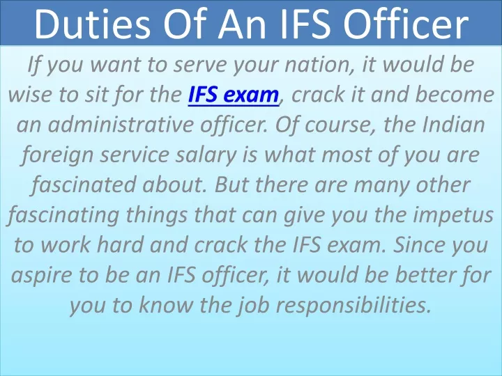 duties of an ifs officer