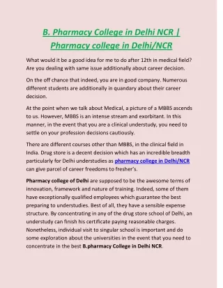 B. Pharmacy College in Delhi NCR
