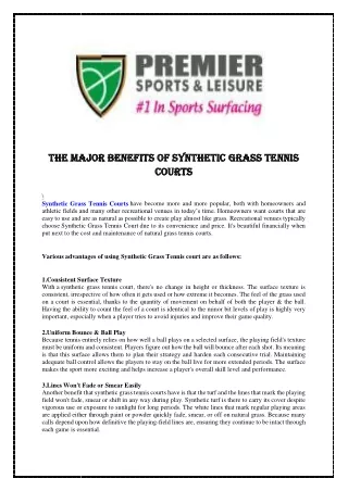 the major benefits of synthetic grass tennis