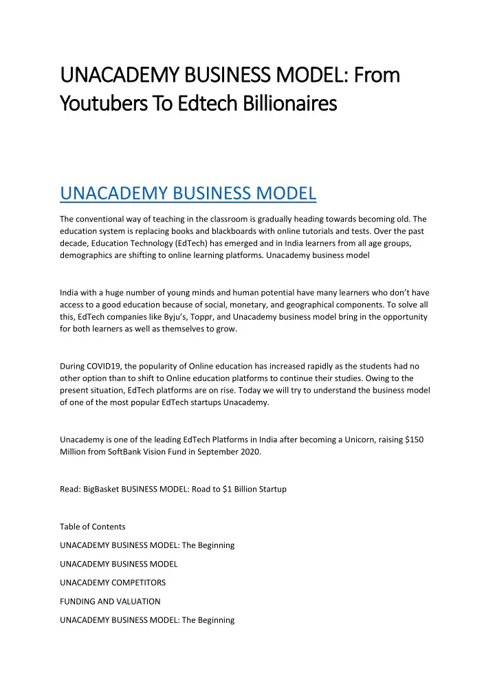 unacademy busi unacademy business model from ness