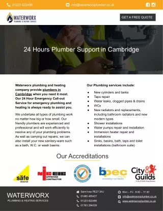 24 Hours Plumber Support in Cambridge