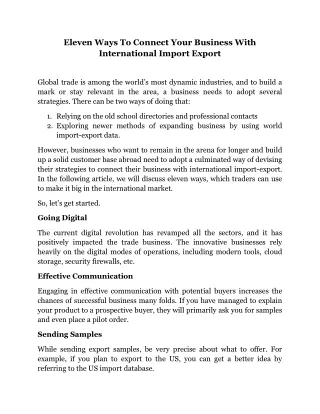 Eleven Ways To Connect Your Business With International Import Export