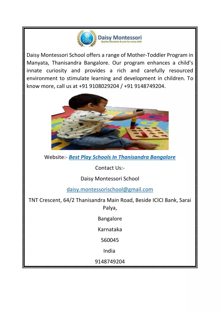 daisy montessori school offers a range of mother