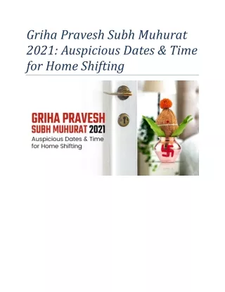 griha pravesh subh muhurat 2021 auspicious dates