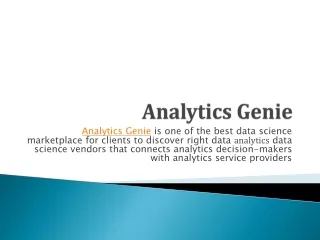 Analytics Genie | Data science vendors, Data science marketplace
