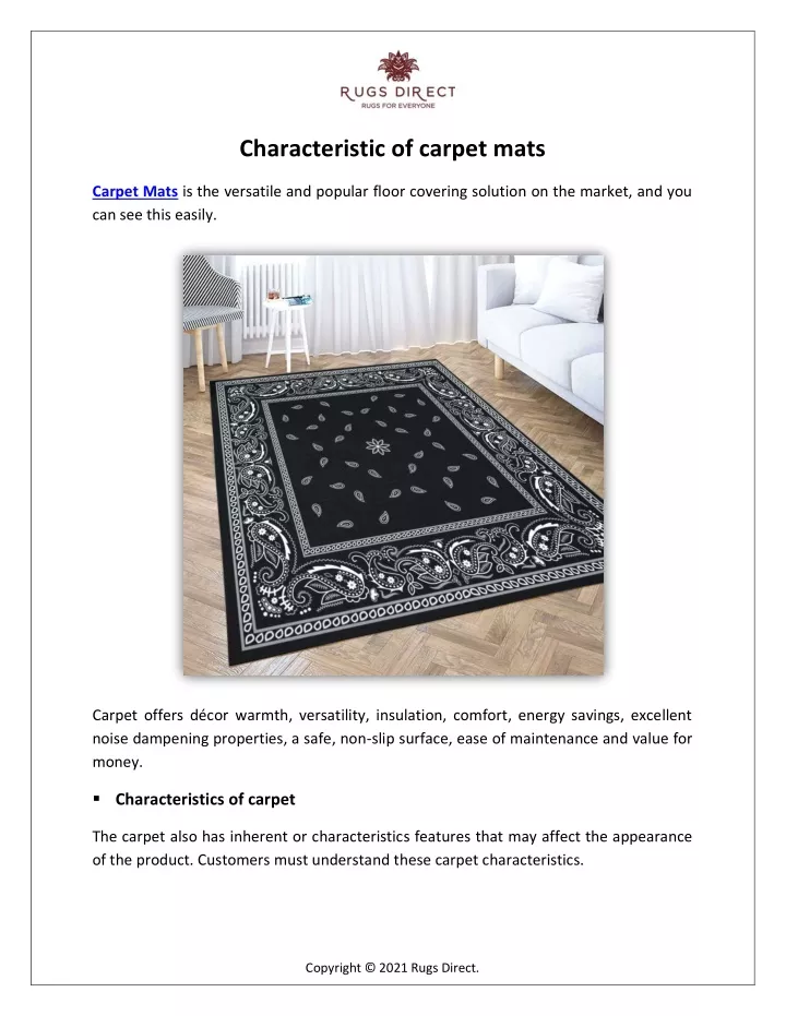 characteristic of carpet mats