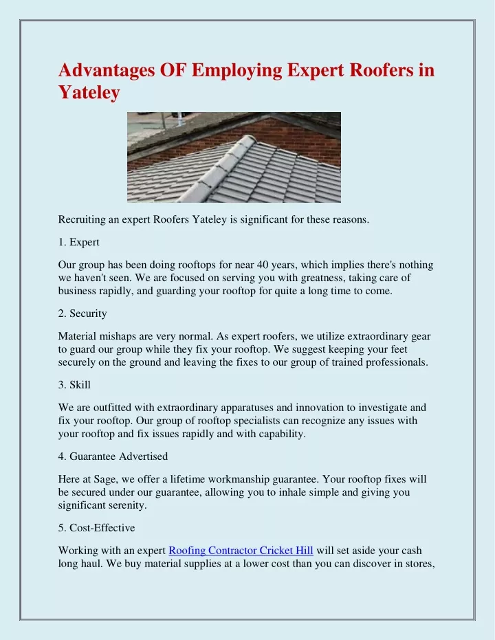 advantages of employing expert roofers in yateley