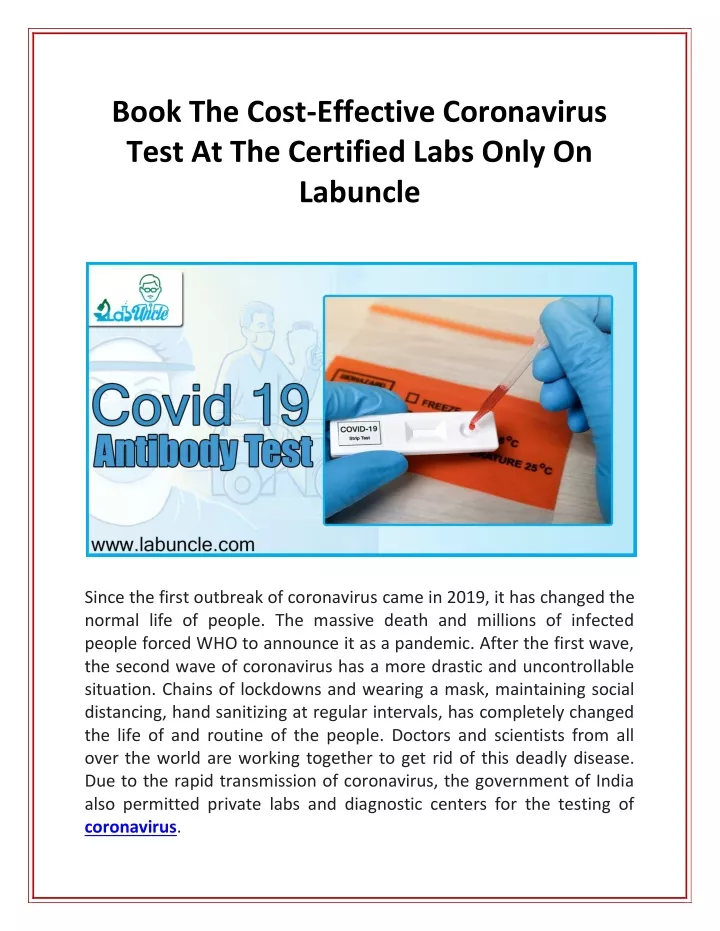 book the cost effective coronavirus test