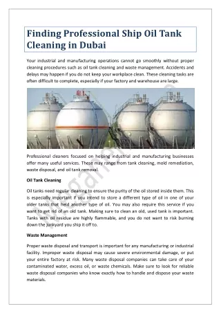 Finding Professional Ship Oil Tank Cleaning in Dubai